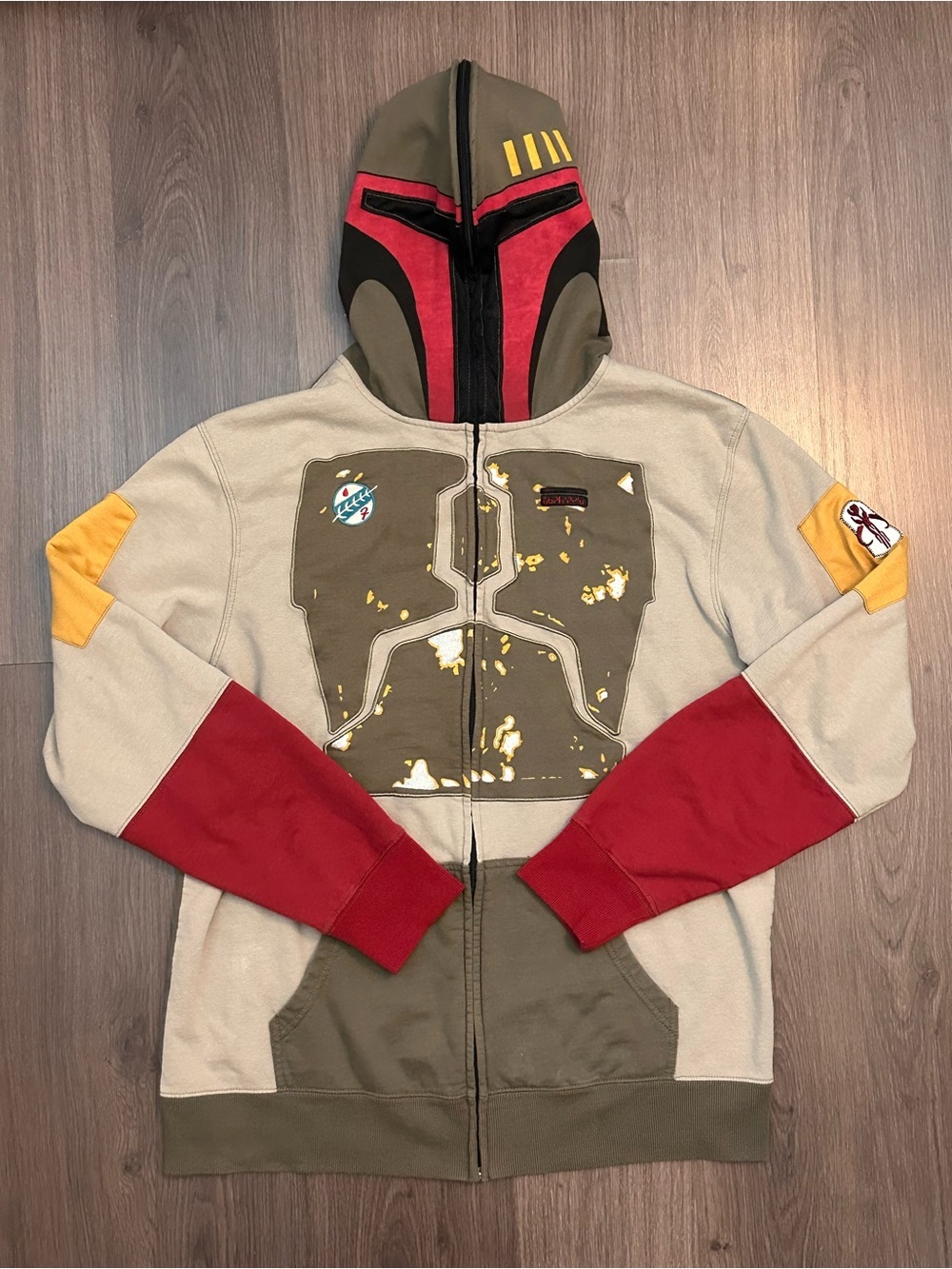 Vintage Star Wars Boba Fett Full Face Zip Up Hoodie Sweatshirt